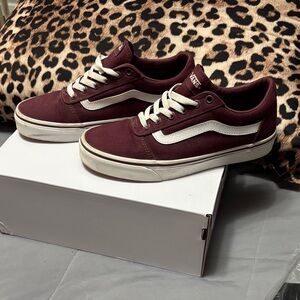 Vans Maroon and White Classic Sneakers